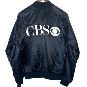 Vintage 80's DB Concepts CBS TV Satin Bomber Jacket Made In USA Black M